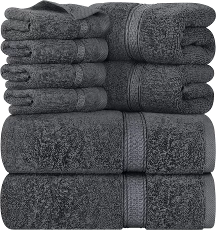 Utopia Towels Grey Towel Set, 2 Bath Towels, 2 Hand Towels, and 4 Washcloths, 600 GSM Ring Spun Cotton Highly Absorbent Towels for Bathroom, Shower Towel, (Pack of 8)